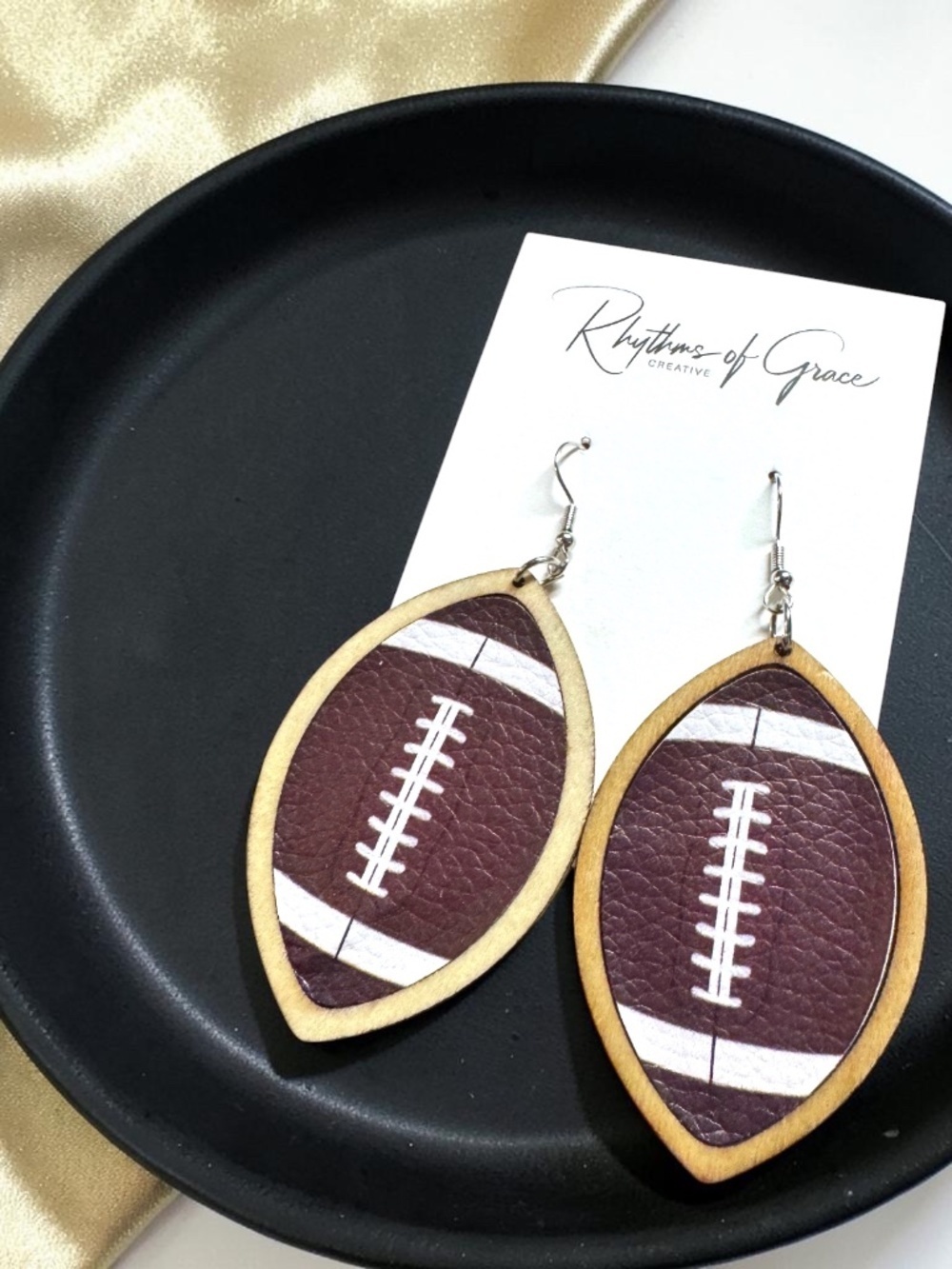 Football Dangle Earrings | Lightweight Faux Leather Game Day Jewelry (NWT) - Picture 6 of 7